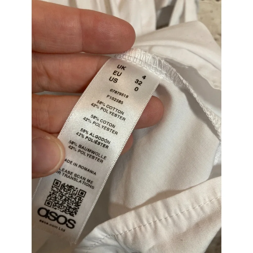 Asos Dress Womens 0 White Full Burton Up Tie‎ Sleeve Cottage Cotton Prairie - Picture 14 of 14